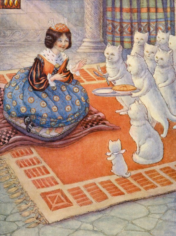 Kočky přinesly princezně myší koláč (barevná litografie) od Flora White