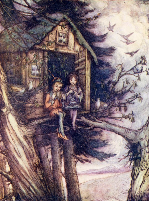 Vrcholky stromů, kde Wendy a Petr šťastně žili (barevná litografie) od Flora White
