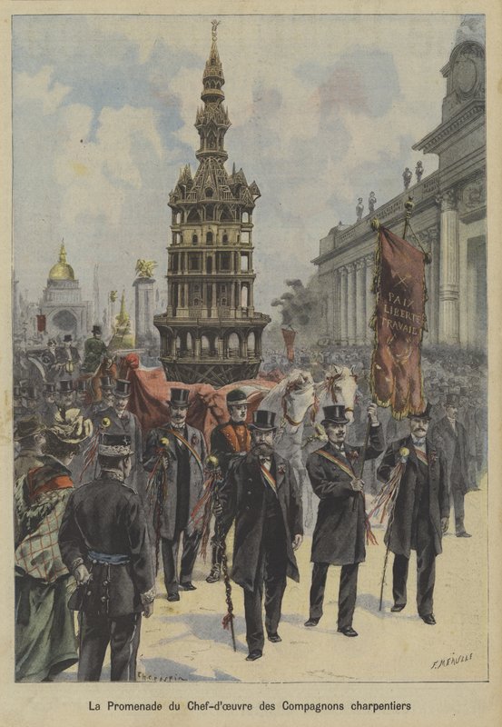 Průvod mistrovského díla Společnosti tesařů od Fortune Louis Meaulle