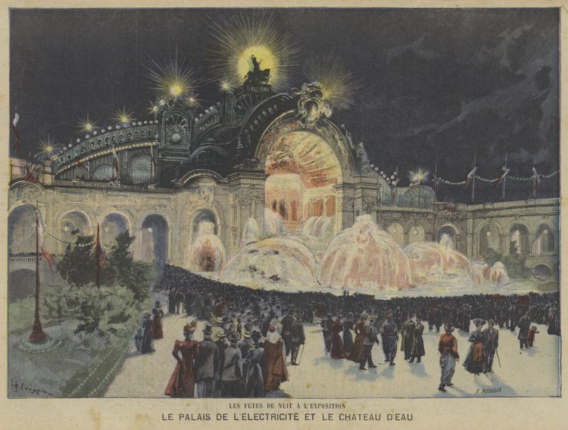 Palác elektřiny a Vodní zámek v noci, Exposition Universelle 1900, Paříž od Fortune Louis Meaulle