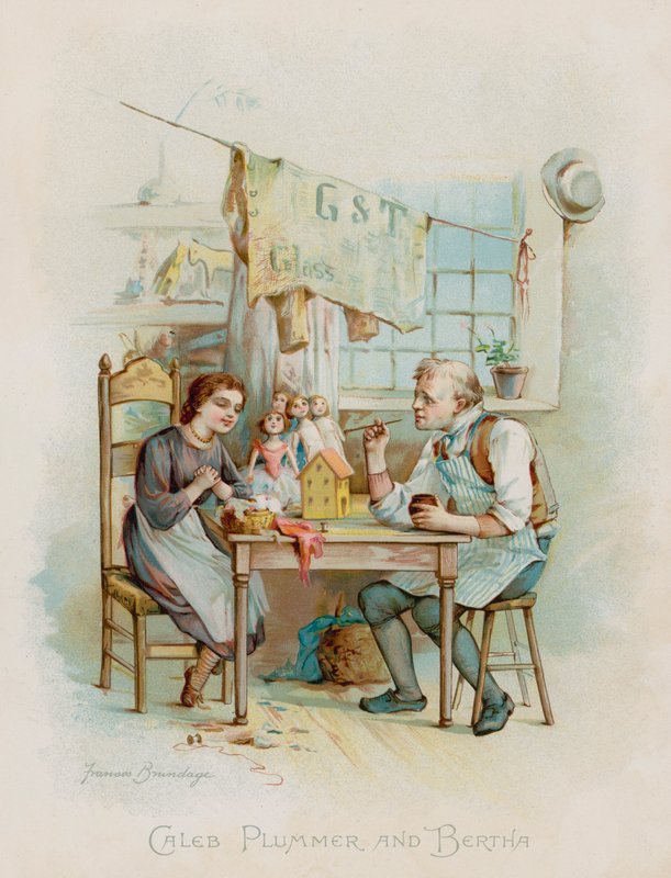 Caleb Plummer a Bertha (chromolitho) od Frances Brundage