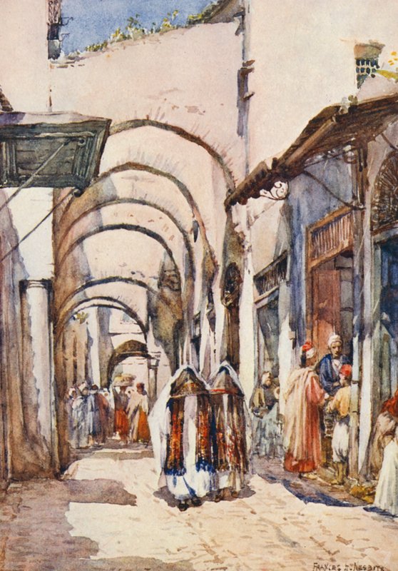 Ulice s oblouky, Tunis (barevná litografie) od Frances Nesbitt