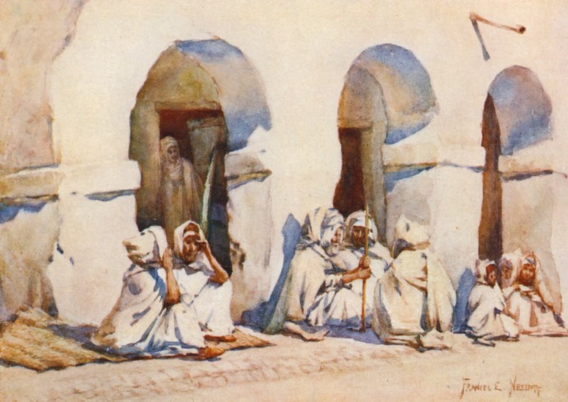 Na tržišti, Biskra (barevná litografie) od Frances Nesbitt