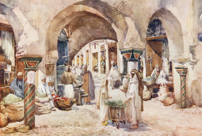 Souk el Attarin, Tunis (barevná litografie) od Frances Nesbitt