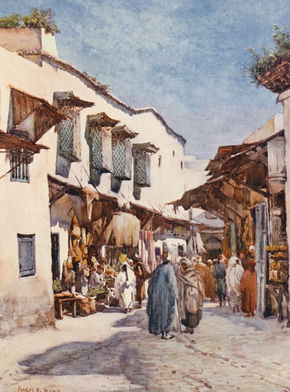 Souk el Belat, Tunis (barevná litografie) od Frances Nesbitt