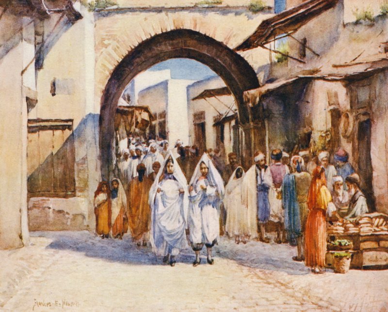 Souk el Hout, Tunis (barevná litografie) od Frances Nesbitt