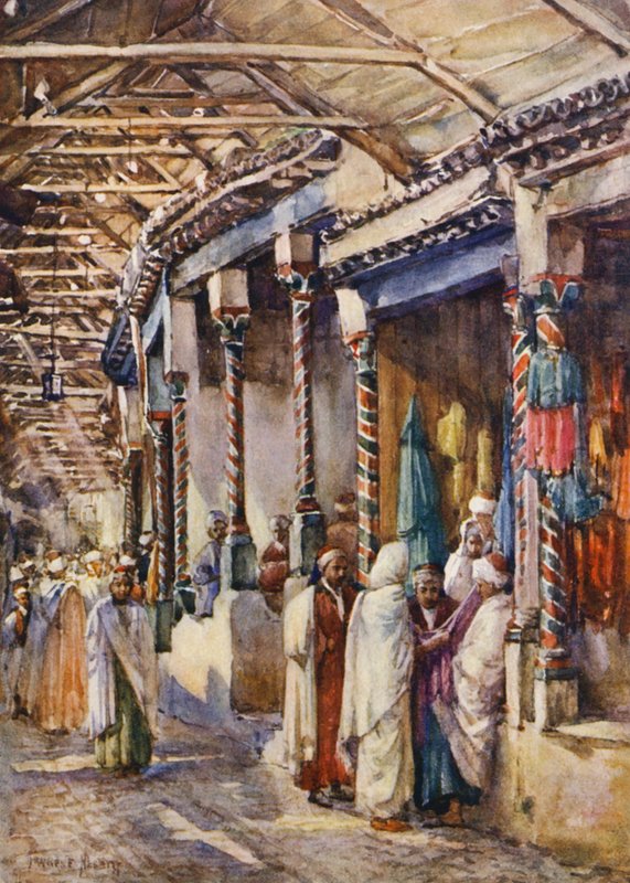 Souk el Trouk, Tunis (barevná litografie) od Frances Nesbitt