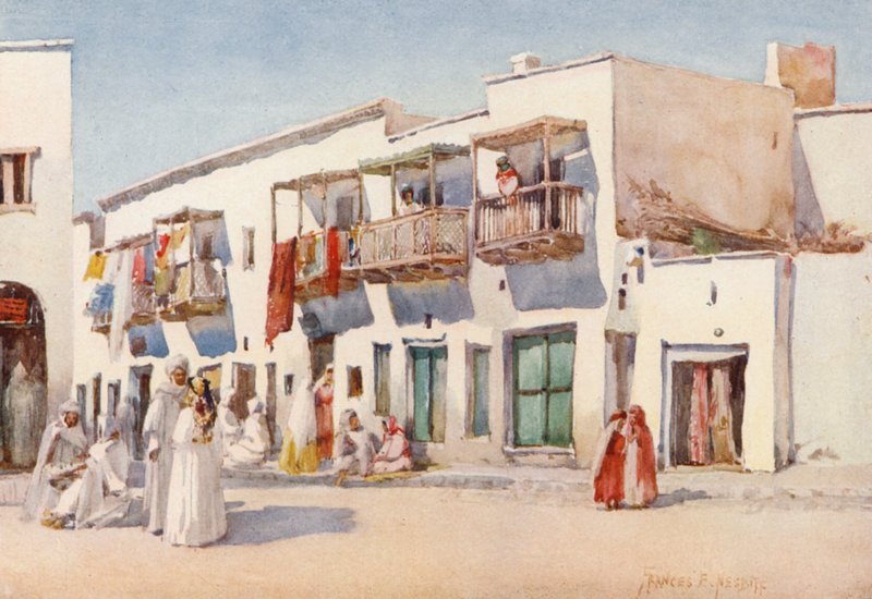 Ulice tančících dívek, Biskra (barevná litografie) od Frances Nesbitt