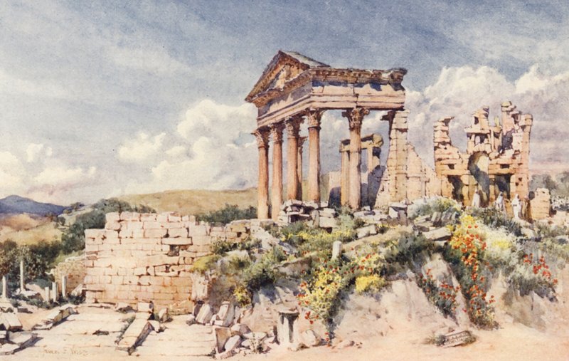 Chrám Celestis, Dougga (barevná litografie) od Frances Nesbitt