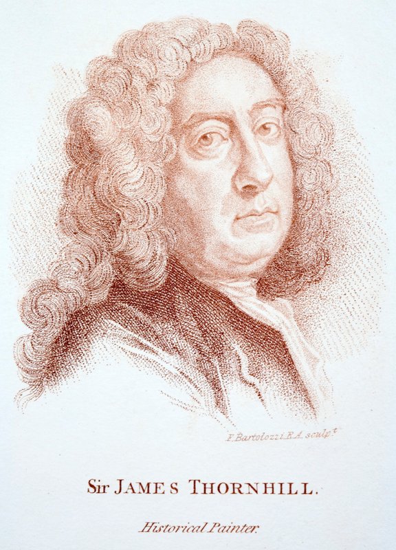 Sir James Thornhill , anglický malíř historických předmětů (rytina) od Francesco (after) Bartolozzi