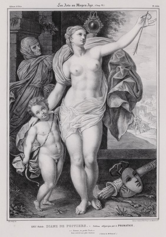 Alegorický obraz Diane de Poitiers, milenky francouzského krále Jindřicha II (litho) od Francesco Primaticcio