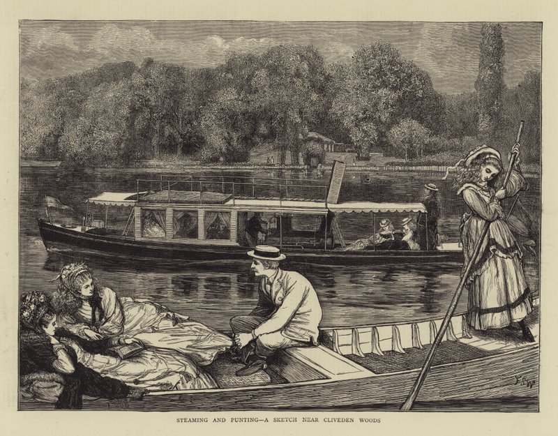 Steaming and Punting, skica poblíž Cliveden Woods od Francis S. Walker