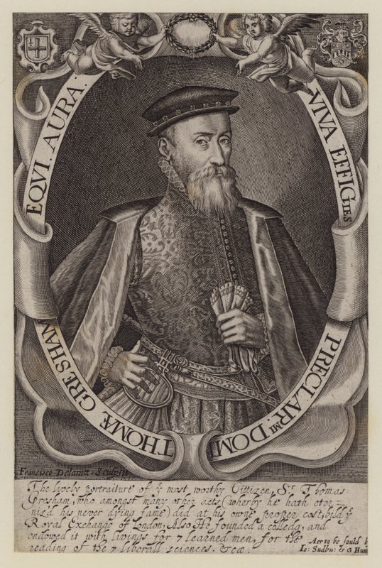 Sir Thomas Gresham , anglický obchodník a finančník, zakladatel Royal Exchange (rytina) od Francis (after) Delaram
