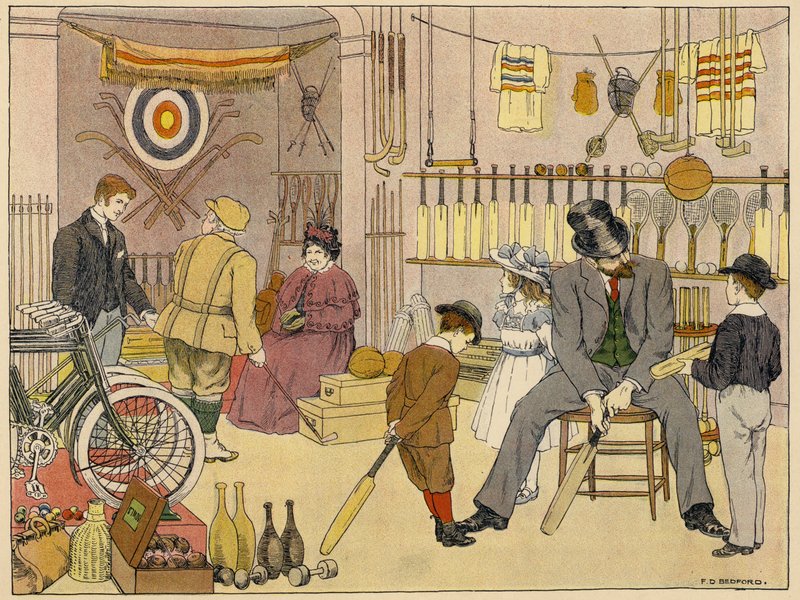 Bedfordova kniha obchodů: Athletic outfitter (barevná litografie) od Francis Donkin Bedford