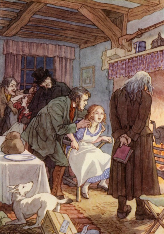 Ilustrace k románu Cvrček na krbu od Charlese Dickense (barevná litografie) od Francis Donkin Bedford