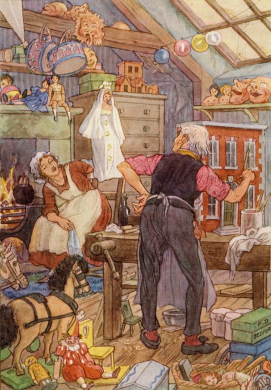 Ilustrace k románu Cvrček na krbu od Charlese Dickense (barevná litografie) od Francis Donkin Bedford