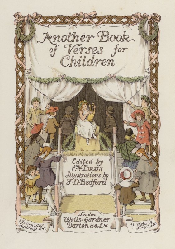 Ilustrace na titulní straně knihy Another Book of Verses (barevná litografie) od Francis Donkin Bedford