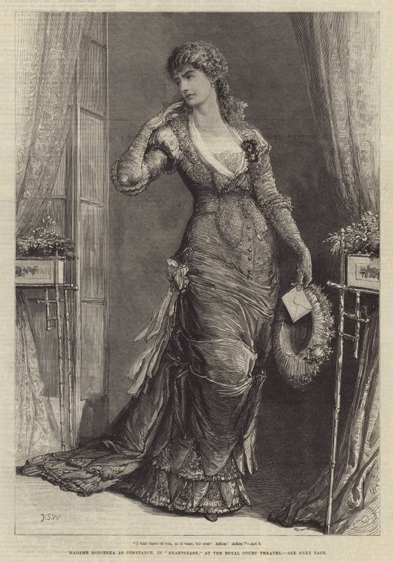 Madame Modjeska jako Constance v představení Heartsease v Royal Court Theatre od Francis S. Walker