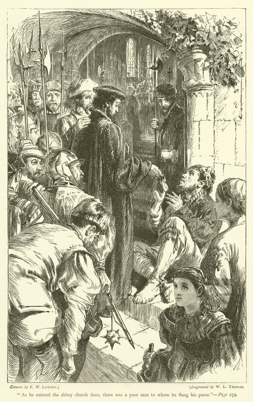 Když vstoupil do dveří klášterního kostela, stál tam chudák, kterému hodil měšec. od Francis Wilfred Lawson