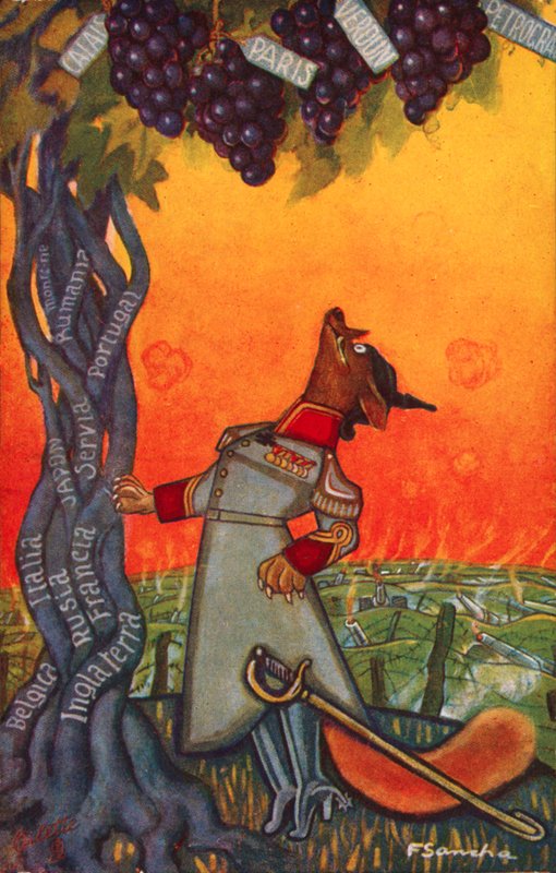 Liška a hrozny (barevná litografie) od Francisco Sancha y Lengo