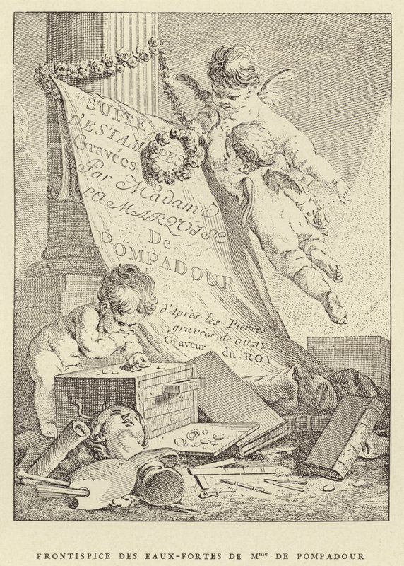 Frontispis leptů Madame de Pompadour (rytina) od Francois (after) Boucher