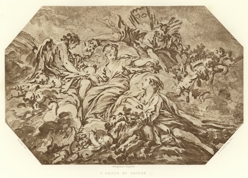Cupid a Psyche (rytina) od Francois (after) Boucher