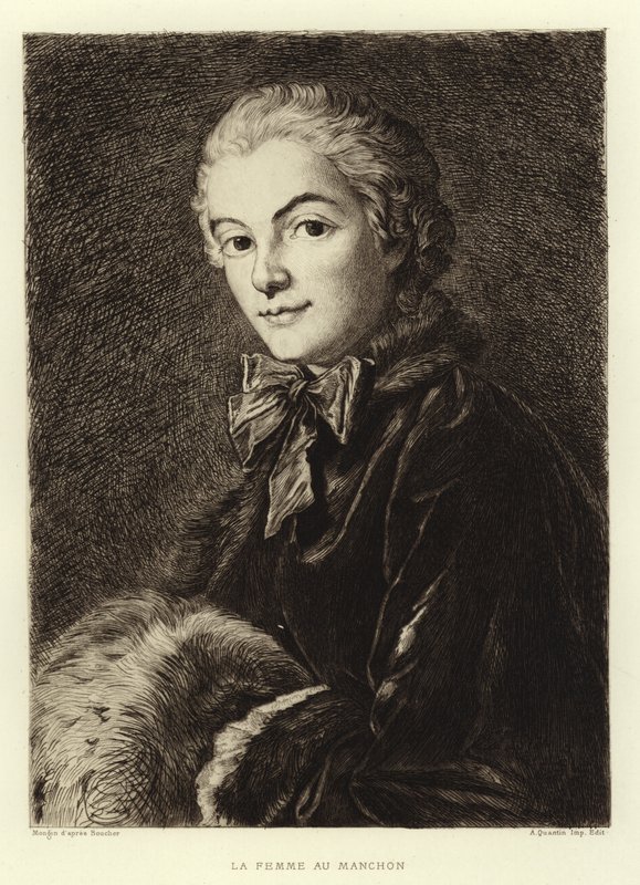 Žena s rukávem (rytina) od Francois (after) Boucher