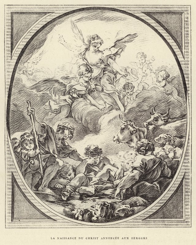 Narození Krista oznámeno pastýřům (rytina) od Francois (after) Boucher