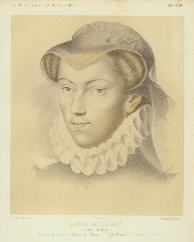 Louise Lotrinská, manželka francouzského krále Jindřicha III. (chromolitho) od Francois (after) Clouet
