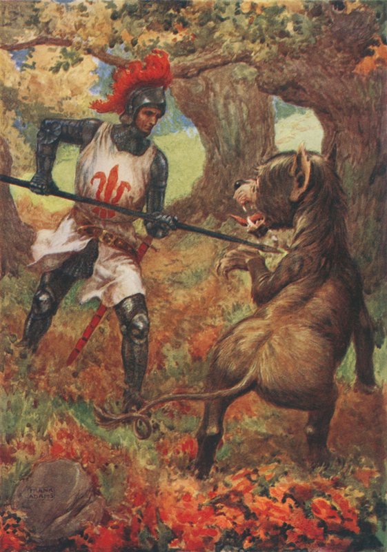 Sir Calidore a nehorázná bestie, z knihy Edmunda Spensera Královna víl (The Faerie Queene) od Frank Adams
