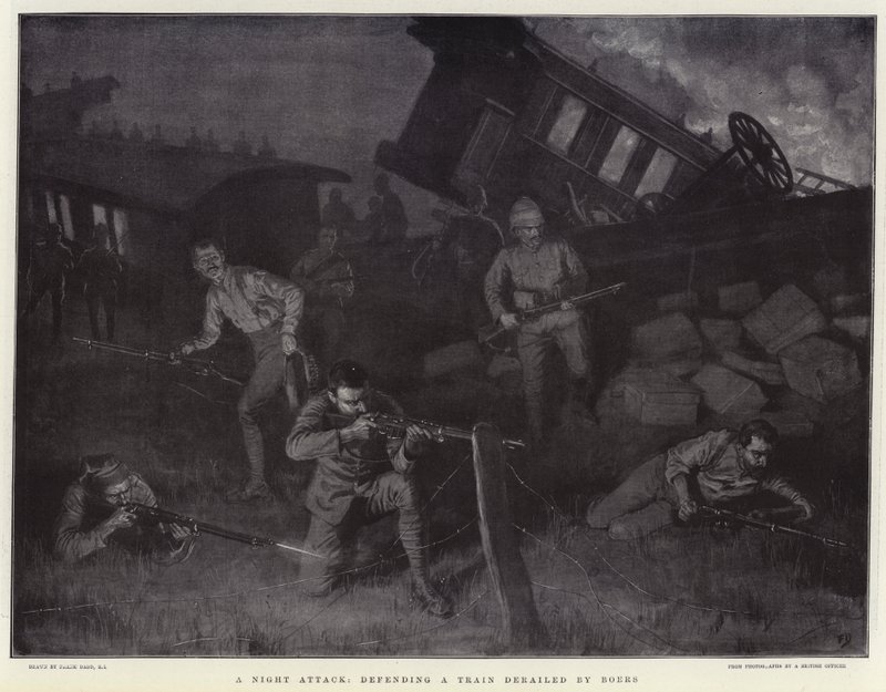 Noční útok, obrana vlaku vykolejeného Búry od Frank Dadd