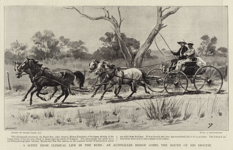 Scéna z duchovního života v buši, australský biskup objíždí svou diecézi od Frank Dadd