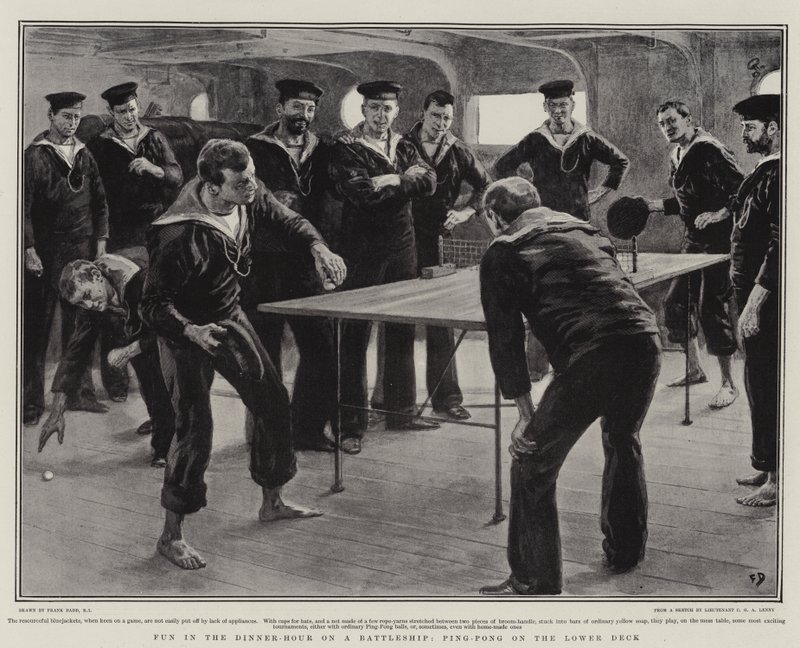 Zábava v hodině večeře na bitevní lodi, ping-pong na spodní palubě od Frank Dadd