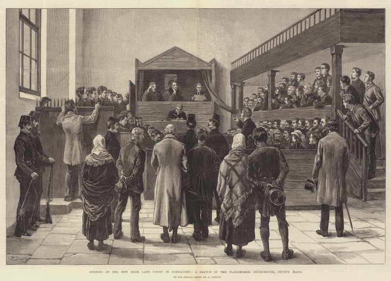 Otevření nového irského zemského soudu v Connaughtu, skica v Claremorris Court-House, County Mayo od Frank Dadd