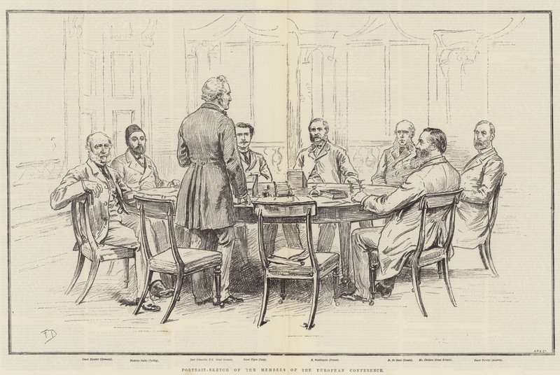 Portrét-náčrt členů evropské konference od Frank Dadd