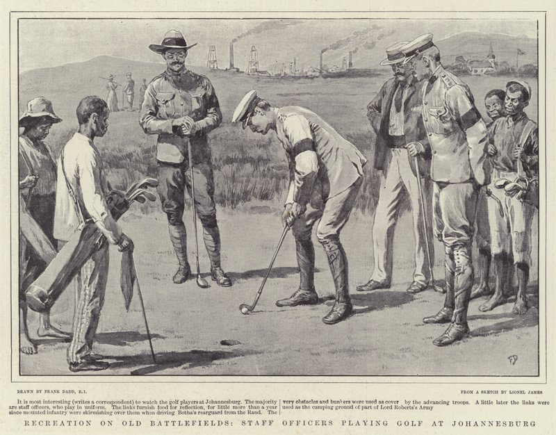 Rekreace na starých bitevních polích, štábní důstojníci hrají golf v Johannesburgu od Frank Dadd