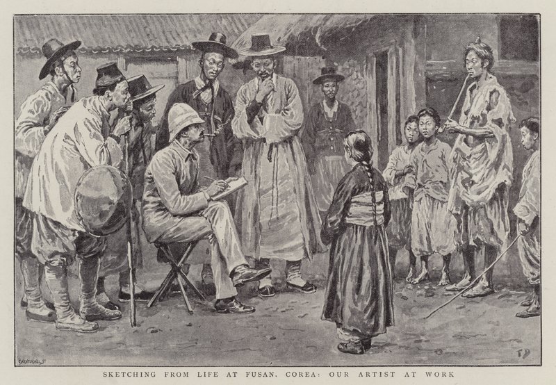 Skica z Life at Fusan, Corea, náš umělec v práci od Frank Dadd