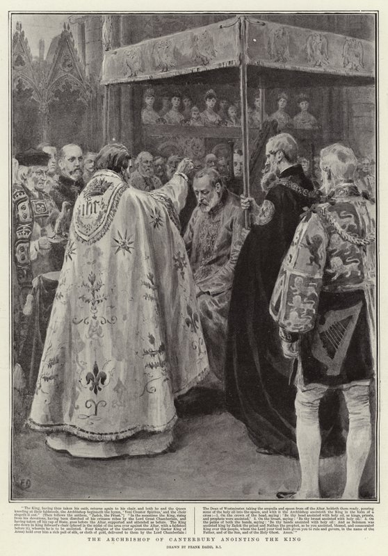 Pomazání krále arcibiskupem z Canterbury od Frank Dadd