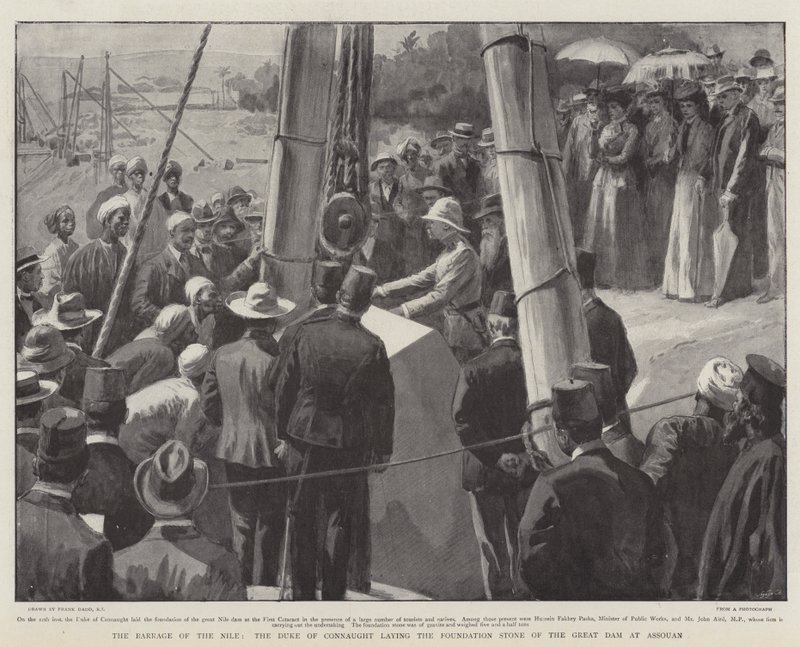 Přehrada Nilu, vévoda z Connaughtu pokládá základní kámen Velké přehrady v Assouanu od Frank Dadd