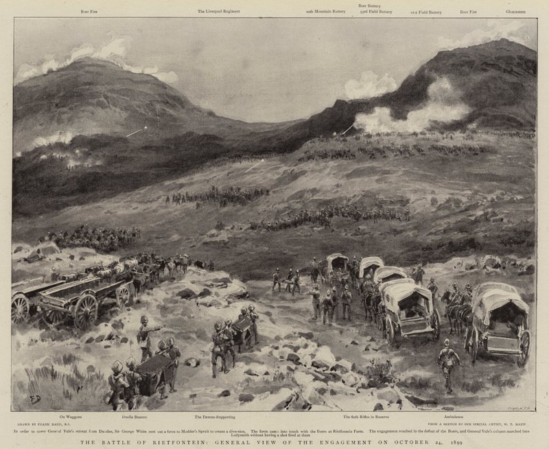 Bitva u Rietfonteinu, celkový pohled na střetnutí 24. října 1899 od Frank Dadd