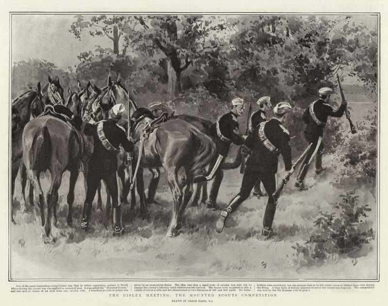 Setkání v Bisley, soutěž skautů na koních od Frank Dadd