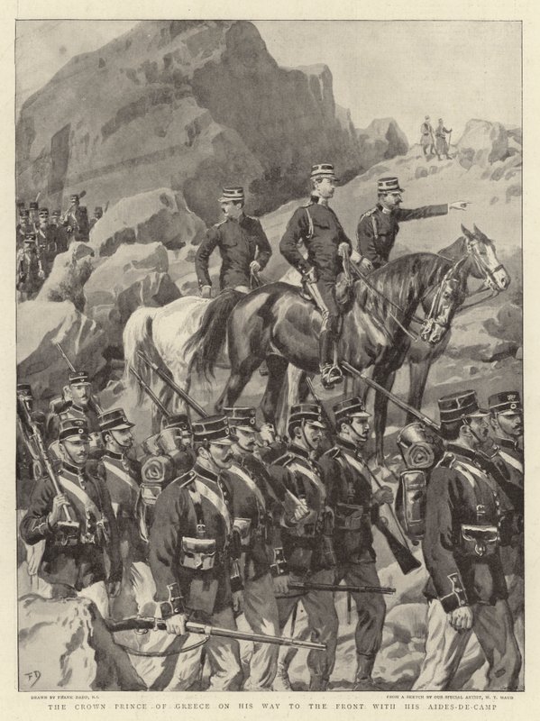 Korunní princ Řecka na cestě na frontu se svým Aides-de-Camp od Frank Dadd