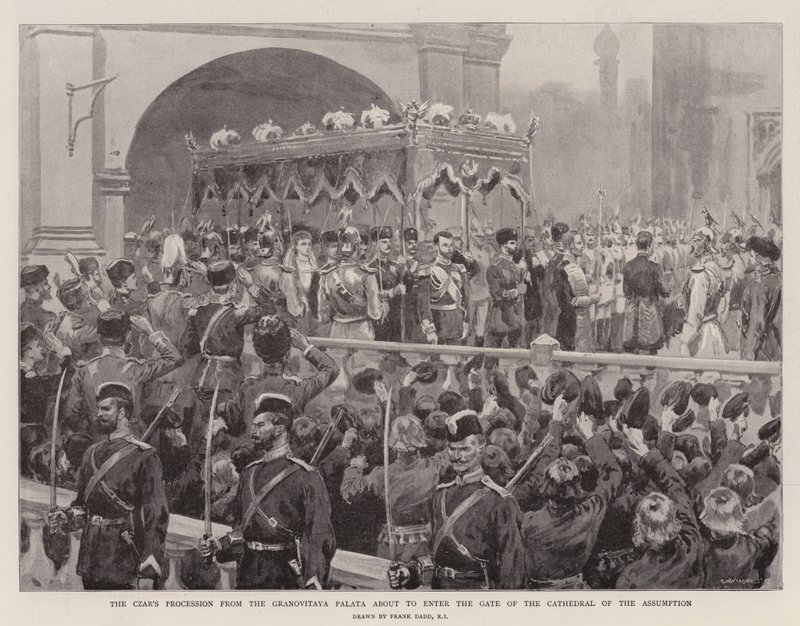 Carský průvod z Granovitaya Palata se chystá vstoupit do brány katedrály Nanebevzetí Panny Marie od Frank Dadd