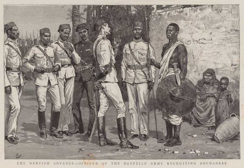 Dervish Advance, důstojník egyptské armády rekrutující Súdánce od Frank Dadd