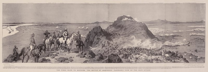 Poslední rána mahdismu, bitva o Omdurman, panoramatický pohled na hlavní útok od Frank Dadd