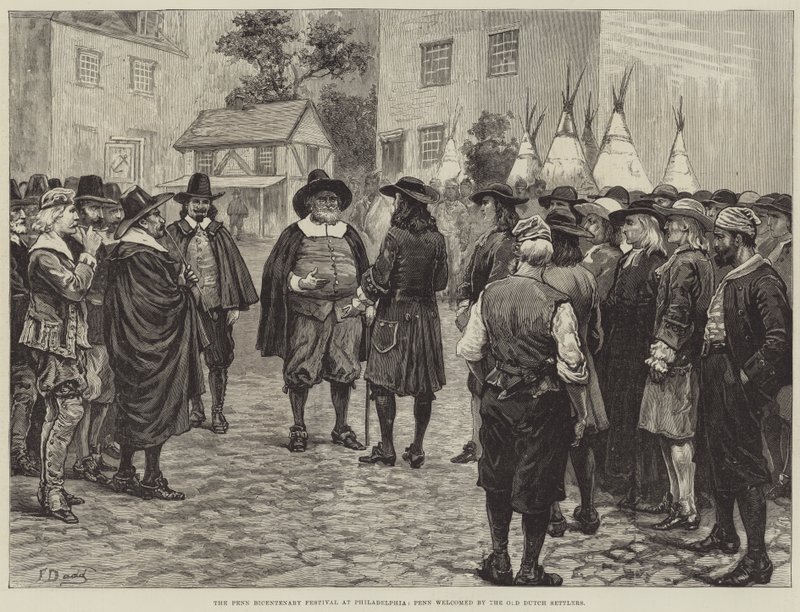 Penn Bicentenary Festival ve Philadelphii, Penn přivítal Old Dutch Settlers od Frank Dadd