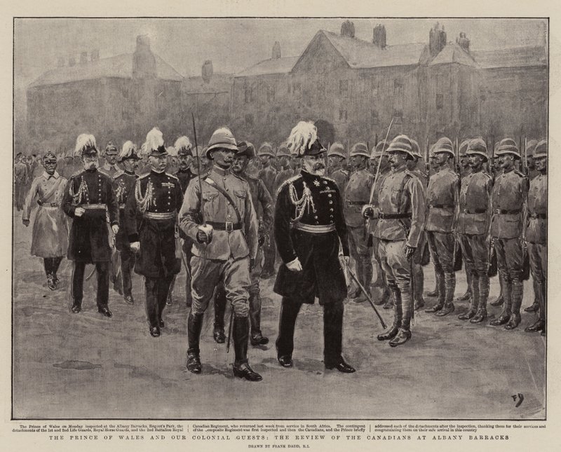 Princ z Walesu a naši koloniální hosté, Recenze Kanaďanů v Albany Barracks od Frank Dadd