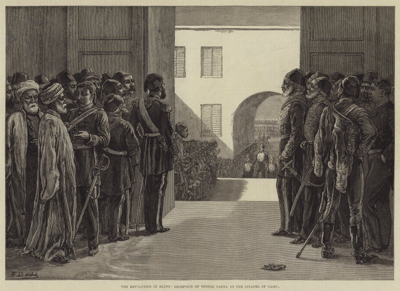Revoluce v Egyptě, přijetí Tewfika Paši v citadele v Káhiře od Frank Dadd