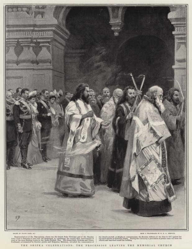 Oslavy Shipka, procesí opouštějící pamětní kostel od Frank Dadd