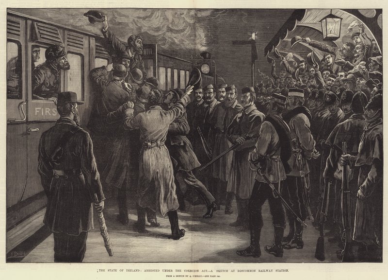 Stát Irsko, zatčen podle zákona o donucení, skica na nádraží Roscommon od Frank Dadd